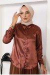  Tesettür Saten Gömlek Kahve 3964