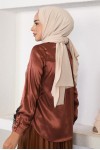  Tesettür Saten Gömlek Kahve 3964