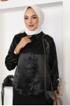 Tesettür Saten Gömlek Siyah 3964 Tesettür Saten Gömlek Siyah 3964