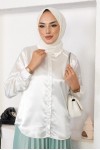 Tesettür Saten Gömlek Beyaz 3964 Tesettür Saten Gömlek Beyaz 3964
