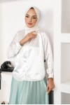 Tesettür Saten Gömlek Beyaz 3964 Tesettür Saten Gömlek Beyaz 3964