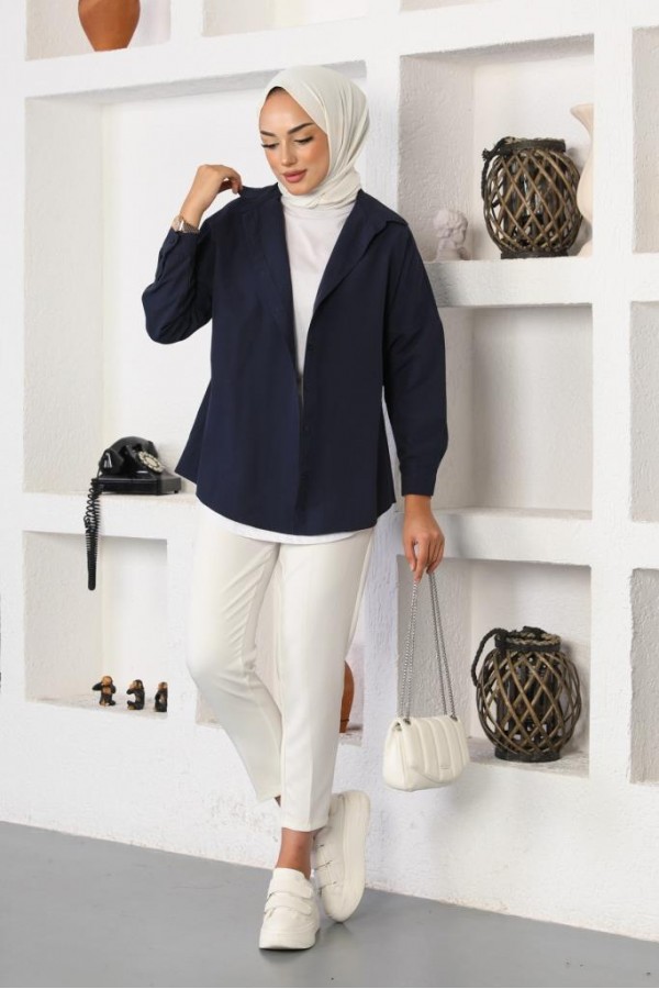 Klasik Tesettür Gömlek Lacivert 3900 Klasik Tesettür Gömlek Lacivert 3900