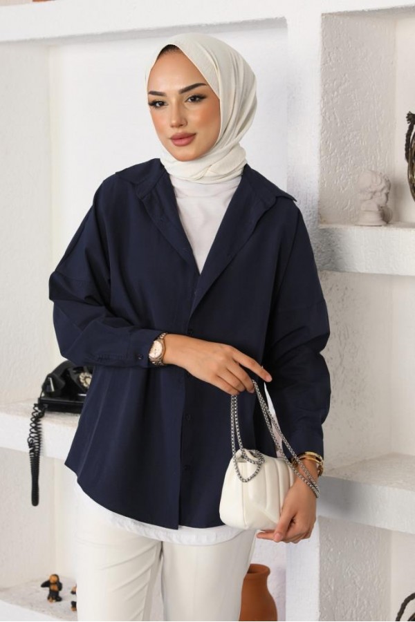Klasik Tesettür Gömlek Lacivert 3900 Klasik Tesettür Gömlek Lacivert 3900