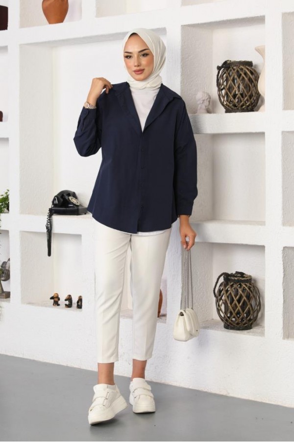 Klasik Tesettür Gömlek Lacivert 3900 Klasik Tesettür Gömlek Lacivert 3900