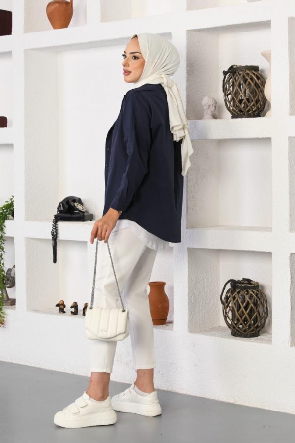 Klasik Tesettür Gömlek Lacivert 3900 Klasik Tesettür Gömlek Lacivert 3900