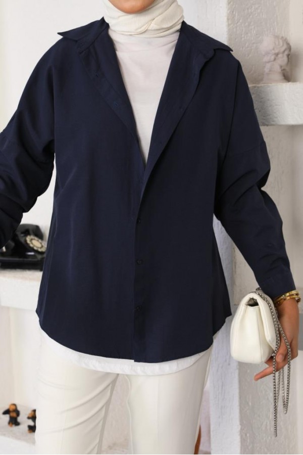 Klasik Tesettür Gömlek Lacivert 3900 Klasik Tesettür Gömlek Lacivert 3900