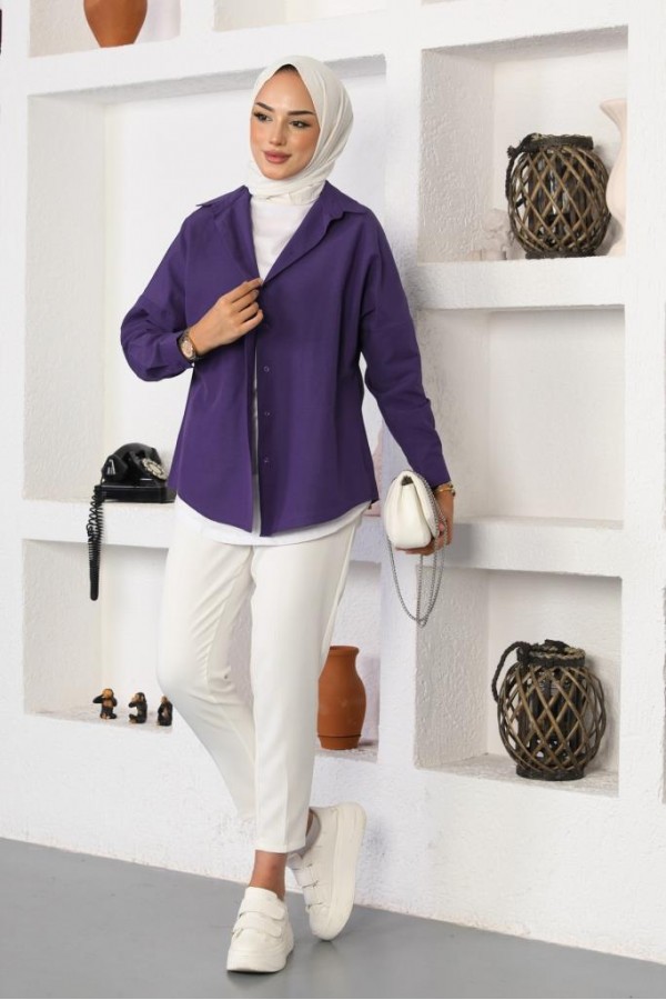 Klasik Tesettür Gömlek Mor 3900 Klasik Tesettür Gömlek Mor 3900