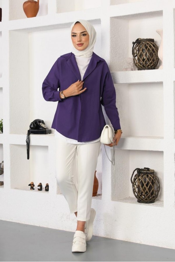 Klasik Tesettür Gömlek Mor 3900 Klasik Tesettür Gömlek Mor 3900