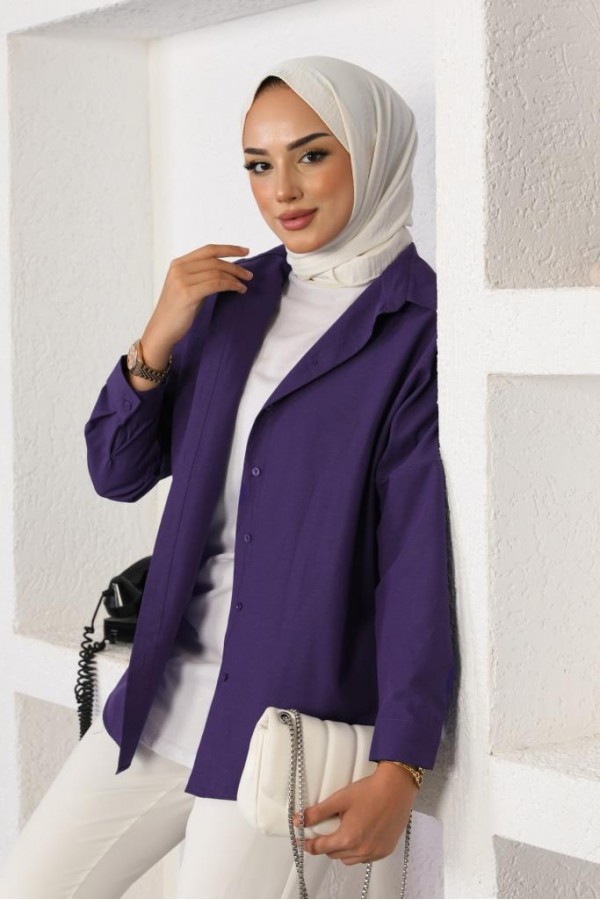 Klasik Tesettür Gömlek Mor 3900 Klasik Tesettür Gömlek Mor 3900