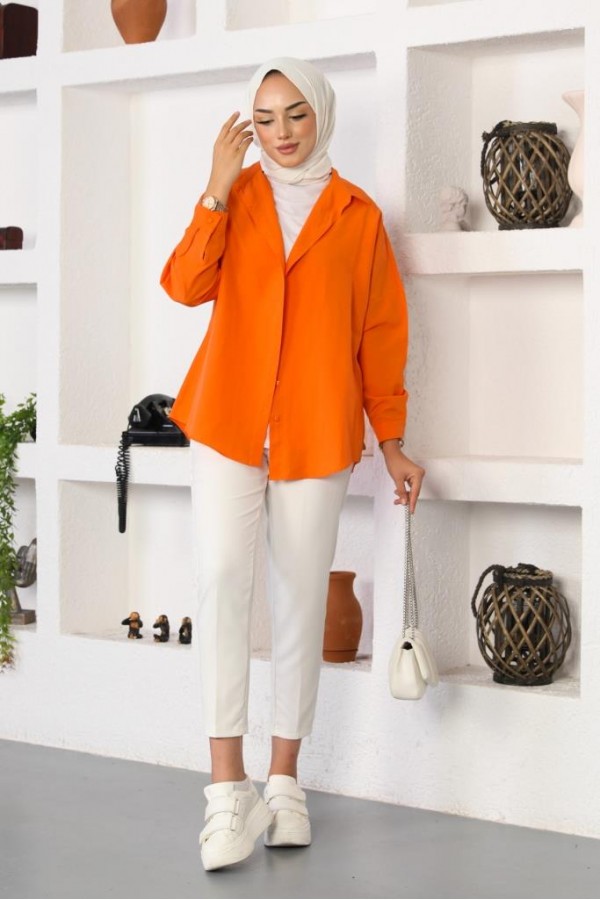  Klasik Tesettür Gömlek Oranj 3900