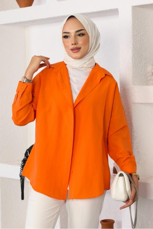 Klasik Tesettür Gömlek Oranj 3900