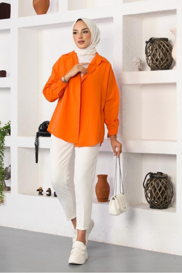  Klasik Tesettür Gömlek Oranj 3900