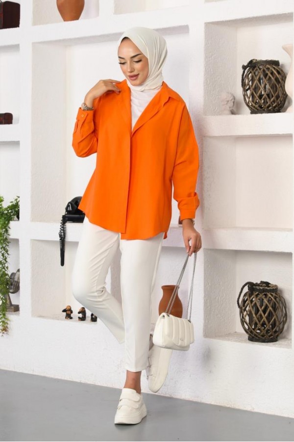  Klasik Tesettür Gömlek Oranj 3900