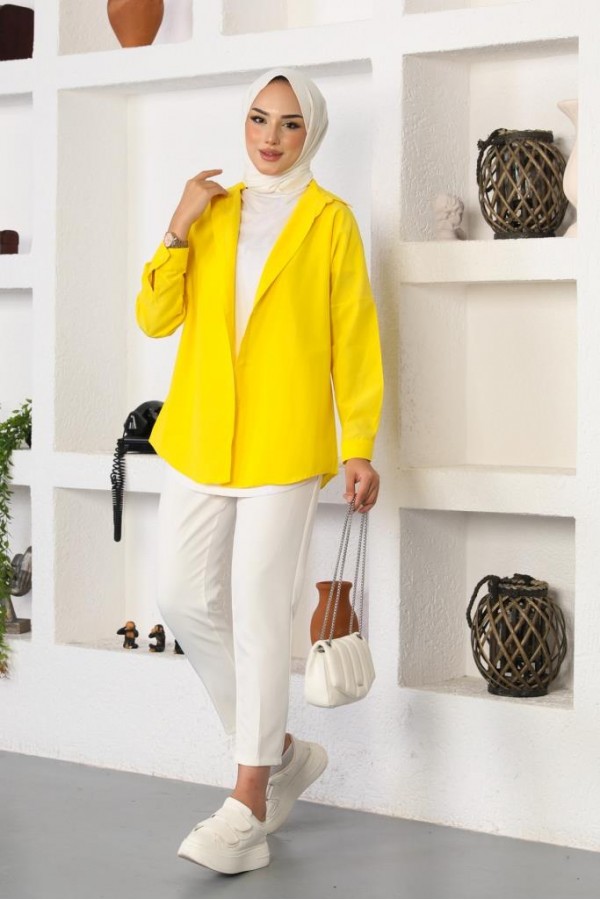  Klasik Tesettür Gömlek Sarı 3900