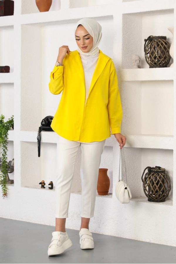  Klasik Tesettür Gömlek Sarı 3900