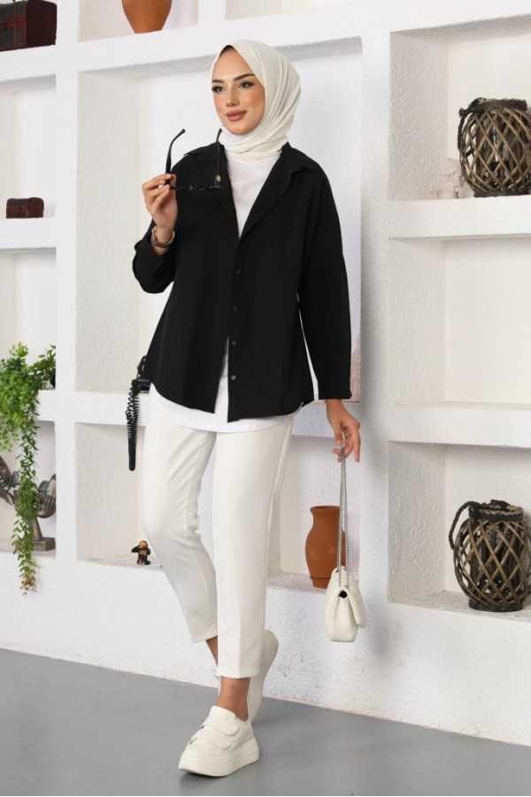 Klasik Tesettür Gömlek Siyah 3900 Klasik Tesettür Gömlek Siyah 3900
