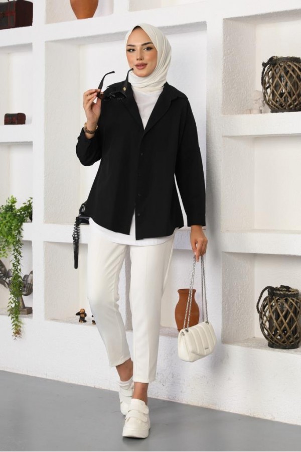 Klasik Tesettür Gömlek Siyah 3900 Klasik Tesettür Gömlek Siyah 3900