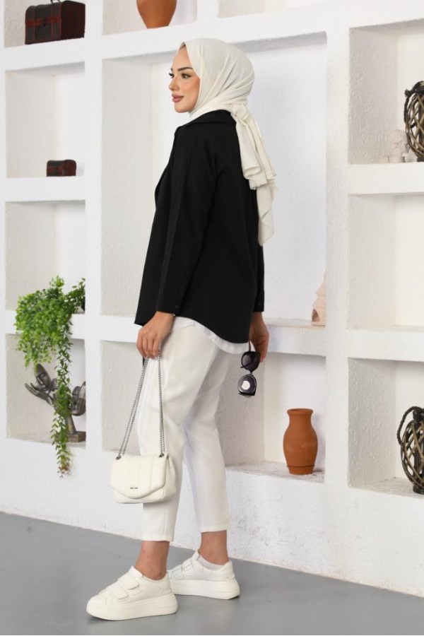 Klasik Tesettür Gömlek Siyah 3900 Klasik Tesettür Gömlek Siyah 3900