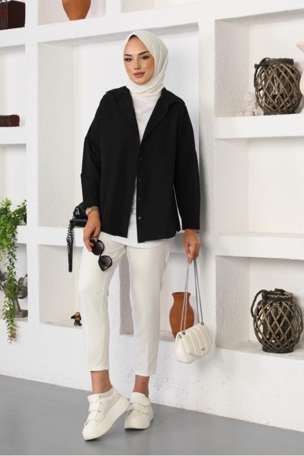 Klasik Tesettür Gömlek Siyah 3900 Klasik Tesettür Gömlek Siyah 3900