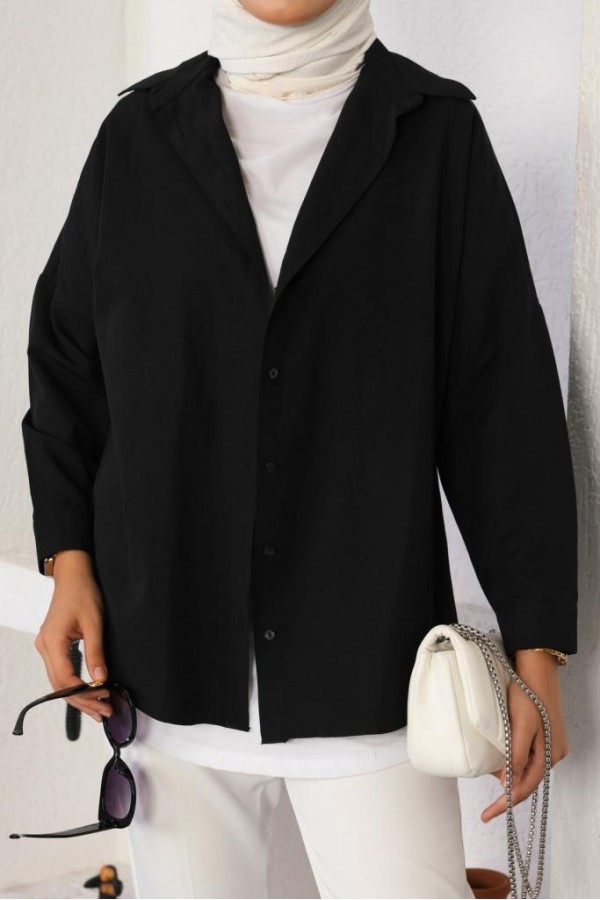 Klasik Tesettür Gömlek Siyah 3900 Klasik Tesettür Gömlek Siyah 3900