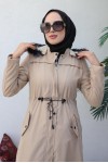  Kapüşonlu Bondit Tesettür Mont Bej 1054