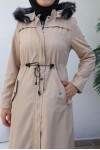  Kapüşonlu Bondit Tesettür Mont Bej 1054