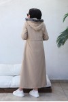  Kapüşonlu Bondit Tesettür Mont Bej 1054