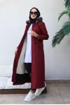  Kapüşonlu Bondit Tesettür Mont Bordo 1054