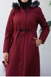  Kapüşonlu Bondit Tesettür Mont Bordo 1054