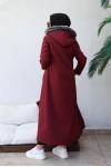  Kapüşonlu Bondit Tesettür Mont Bordo 1054