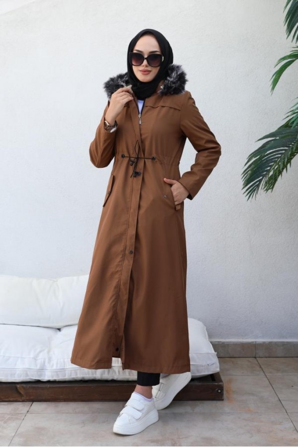  Kapüşonlu Bondit Tesettür Mont Taba 1054