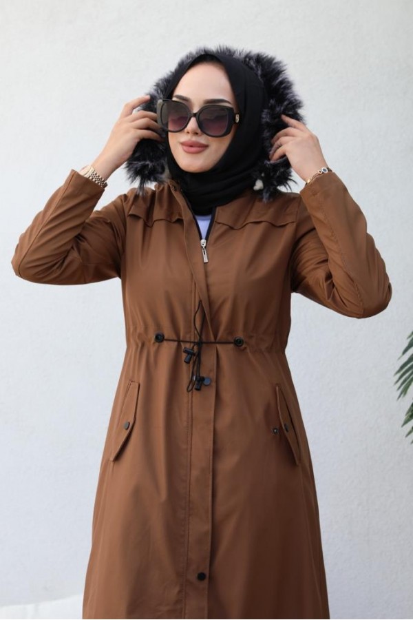  Kapüşonlu Bondit Tesettür Mont Taba 1054