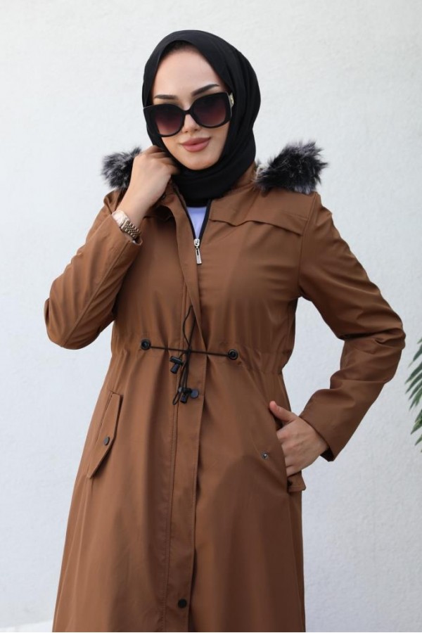  Kapüşonlu Bondit Tesettür Mont Taba 1054