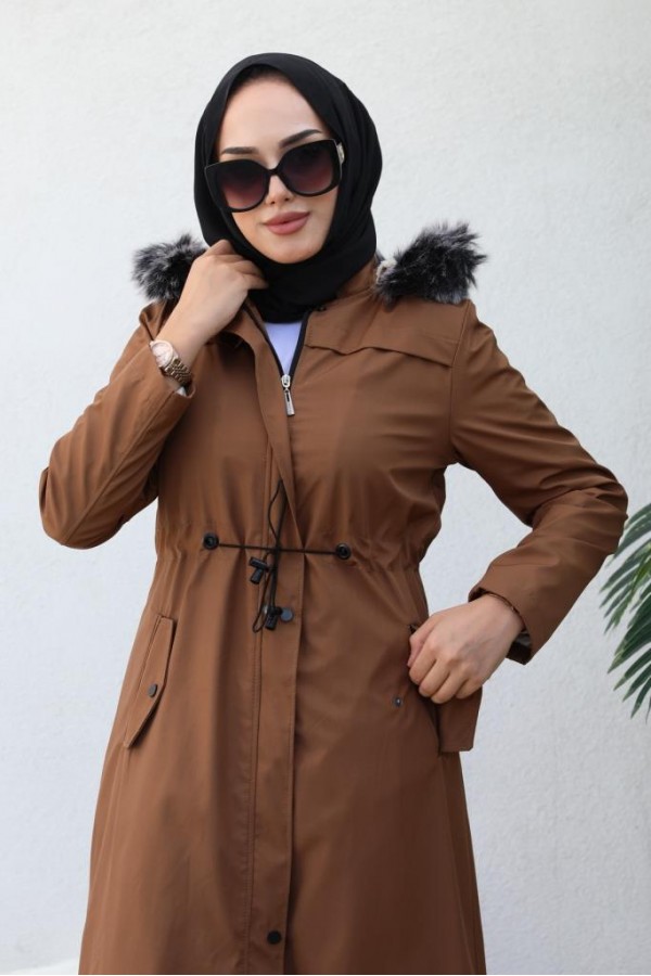  Kapüşonlu Bondit Tesettür Mont Taba 1054