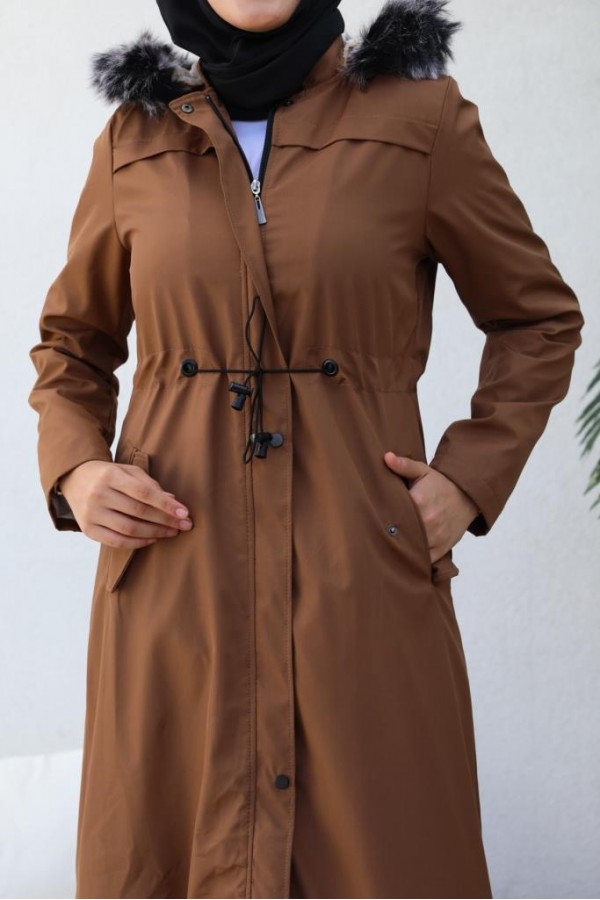  Kapüşonlu Bondit Tesettür Mont Taba 1054