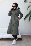 Bel Büzgülü Bondit Tesettür Kaban Haki 8009 Bel Büzgülü Bondit Tesettür Kaban Haki 8009