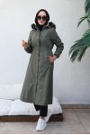 Bel Büzgülü Bondit Tesettür Kaban Haki 8009 Bel Büzgülü Bondit Tesettür Kaban Haki 8009