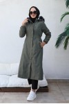 Bel Büzgülü Bondit Tesettür Kaban Haki 8009 Bel Büzgülü Bondit Tesettür Kaban Haki 8009