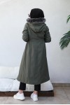Bel Büzgülü Bondit Tesettür Kaban Haki 8009 Bel Büzgülü Bondit Tesettür Kaban Haki 8009