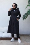 Bel Büzgülü Bondit Tesettür Kaban Siyah 8009 Bel Büzgülü Bondit Tesettür Kaban Siyah 8009