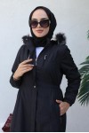 Bel Büzgülü Bondit Tesettür Kaban Siyah 8009 Bel Büzgülü Bondit Tesettür Kaban Siyah 8009