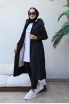 Bel Büzgülü Bondit Tesettür Kaban Siyah 8009 Bel Büzgülü Bondit Tesettür Kaban Siyah 8009