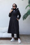 Bel Büzgülü Bondit Tesettür Kaban Siyah 8009 Bel Büzgülü Bondit Tesettür Kaban Siyah 8009