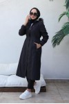 Bel Büzgülü Bondit Tesettür Kaban Siyah 8009 Bel Büzgülü Bondit Tesettür Kaban Siyah 8009