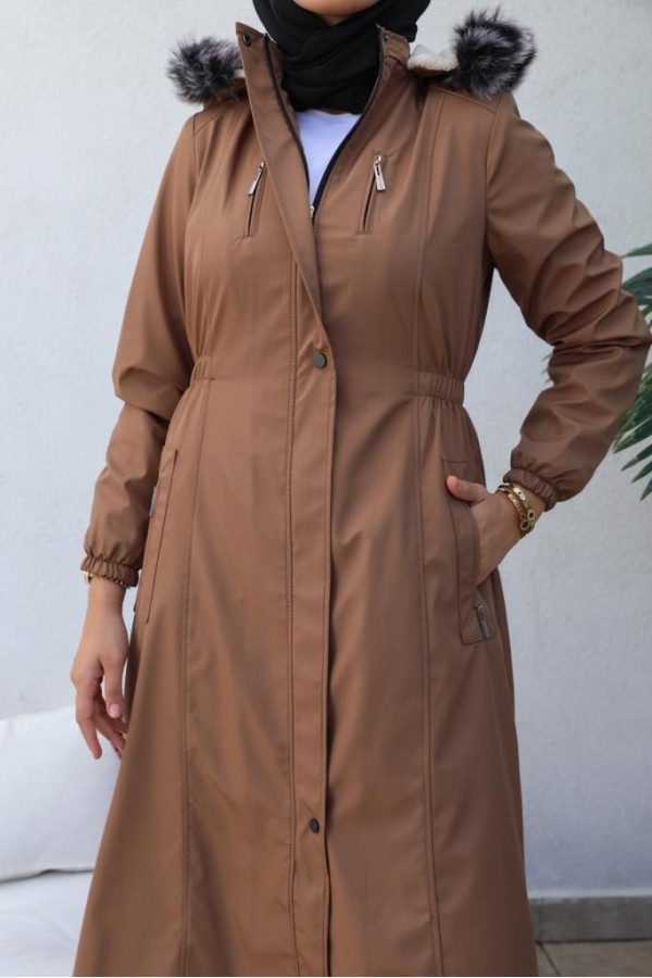 Bel Büzgülü Bondit Tesettür Kaban Taba 8009 Bel Büzgülü Bondit Tesettür Kaban Taba 8009