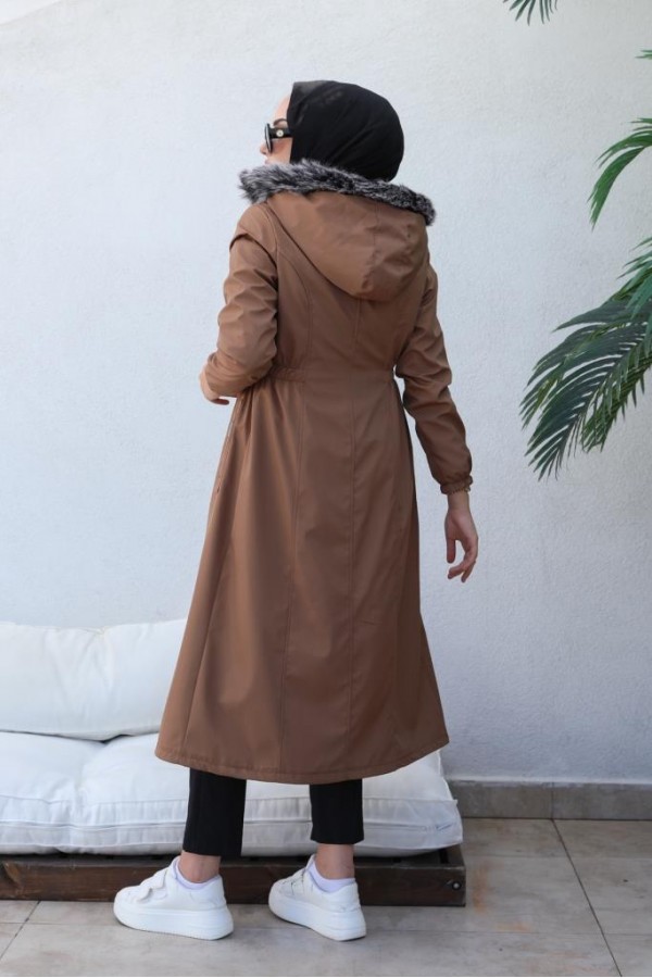 Bel Büzgülü Bondit Tesettür Kaban Taba 8009 Bel Büzgülü Bondit Tesettür Kaban Taba 8009