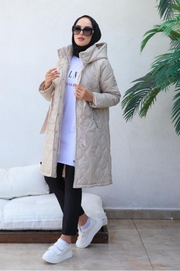  Kapitone Tesettür Mont Bej 8280