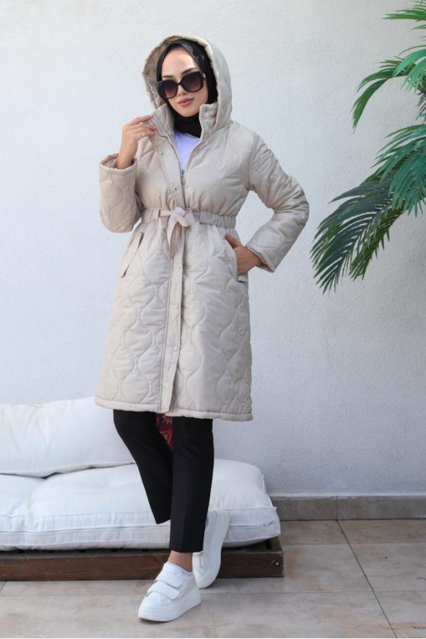  Kapitone Tesettür Mont Bej 8280