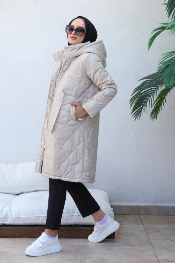  Kapitone Tesettür Mont Bej 8280