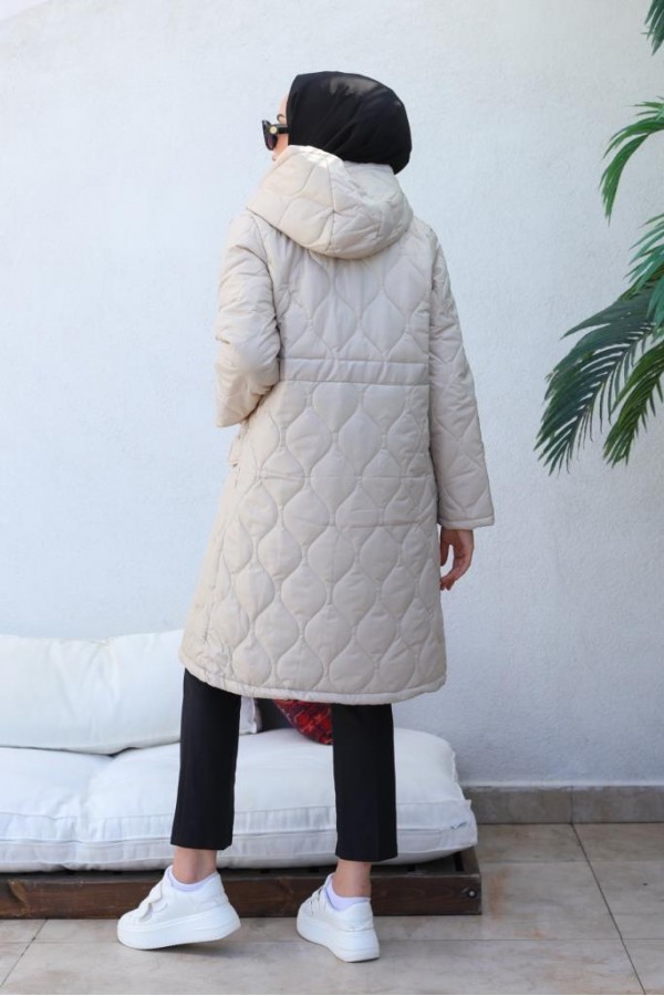  Kapitone Tesettür Mont Bej 8280